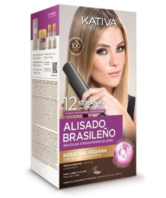 KATIVA Alisado Brazilian Straightening Blonde - Brazylijski Zabieg Keratynowego Prostowania Włosów, dla Blondynek, Zestaw