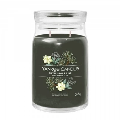 Yankee Candle Signature Large Silver Sage & Pine, Duża Świeca Sojowa z Dwoma Knotami, 567g
