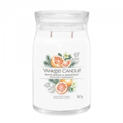 Yankee Candle Signature Large White Spruce & Grapefruit, Duża Świeca Sojowa z Dwoma Knotami, 567g