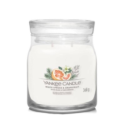 Yankee Candle Signature White Spruce & Grapefruit, Średnia Świeca Sojowa z Dwoma Knotami, 368g