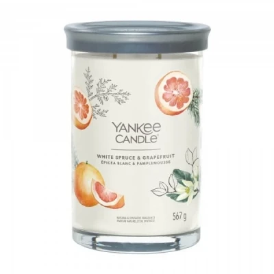 Yankee Candle Signature Large Tumbler White Spruce & Grapefruit, Duża Świeca Sojowa z Dwoma Knotami, 567g