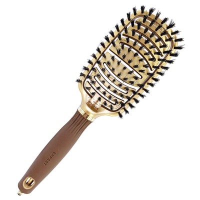 Olivia Garden Expert Care Flex Boar Bristles Gold&Brown, Elastyczna, Termiczna Szczotka Ceramiczna z Włosiem Dzika i Jonizacją