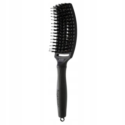 Olivia Garden Fingerbrush Care Iconic Boar&Nylon Full Black M, Szczotka do Rozczesywania Włosów i Masażu, Włosie Dzika