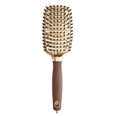 Olivia Garden Expert Care Flex Boar&Nylon Bristles Gold&Brown, Elastyczna, Termiczna Szczotka Ceramiczna z Włosiem Dzika i Jonizacją