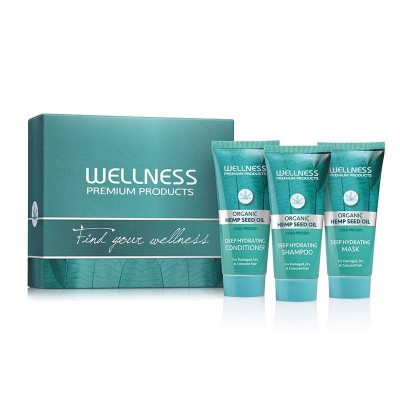Wellness Gold Cannabis Hemp Seed Oil Zestaw Głęboko Nawilżający Szampon 50ml, Odżywka 50ml, Maska 50ml