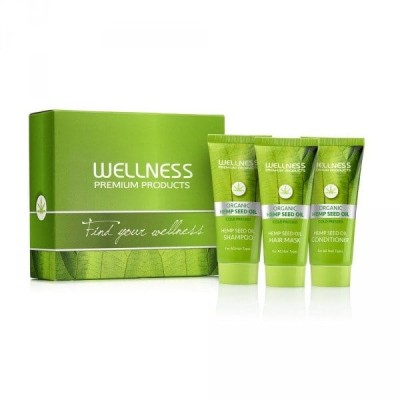 Wellness Gold Cannabis Hemp Seed Oil Zestaw Szampon Odżywka Maska Wzmacniająca i Odżywcza z Konopią i Keratyną 3x50ml
