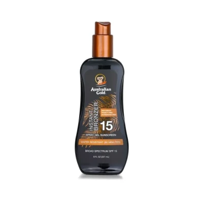 Australian Gold Spray Gel With Bronzer SPF15, Żel w Sprayu do Opalania z Naturalnym Bronzerem, Filtr UV, 237ml