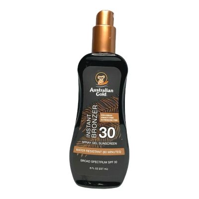 Australian Gold Spray Gel With Bronzer SPF30, Żel w Sprayu do Opalania z Naturalnym Bronzerem, Filtr UV, 237ml