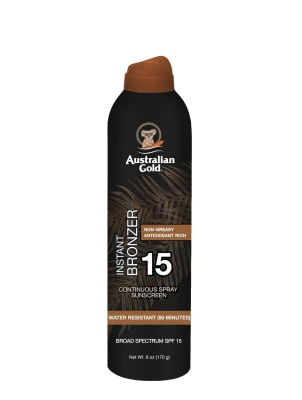 Australian Gold Instant Bronzer SPF 15 Continuous Sunscreen Spray, Spray Przeciwsłoneczny z Bronzerem, 170g