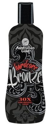 Australian Gold Hardcore Bronze 30x Dark Bronzing Lotion, Bardzo Mocny Balsam do Opalania, Wzmacnia Opaleniznę, 250ml