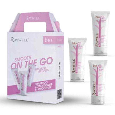 Raywell Bio Bomba Set, Zestaw wygładzający t do włosów niesfornych i porowatych, 3x 100ml