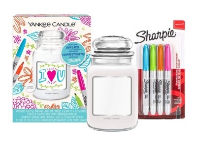 Yankee Candle And Sharpie Gift Set, Zestaw, Duża Świeca Zapachowa Clean Cotton + Markery + Etykiety,  623g