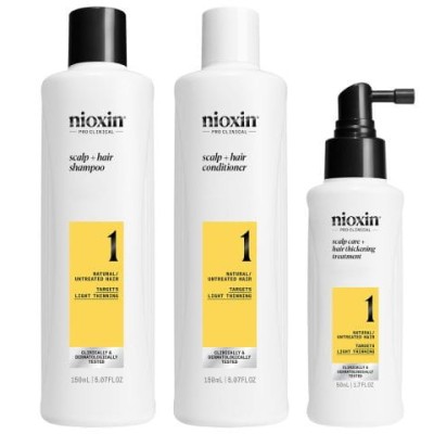 Nioxin Pro Clinical 1 Zestaw Oczyszczający do Włosów Naturalnych z Lekkim Przerzedzeniem 150+150+50ml
