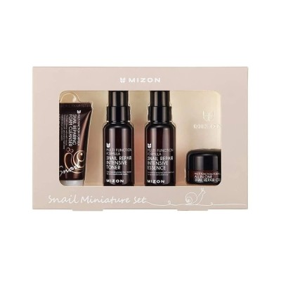 Mizon Snail Miniature Set, Zestaw Zawiera 1 Piankę, 1 Tonik, 1 Esencję i 1 Krem Nawilżający ze Śluzem Ślimaka