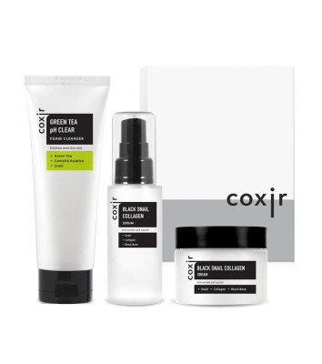 Coxir Black Snail Set, Zestaw do Pielęgnacji Twarzy ze Śluzem Ślimaka, Przeciwzmarszczkowy, Pianka, Serum, Krem