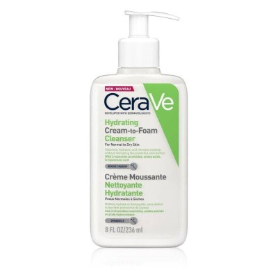 CeraVe Hydrating Cream To Foam Cleanser, Krem-pianka Myjąca i Oczyszczający do Demakijażu Twarzy, 236ml