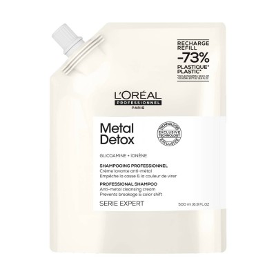 L'Oreal Metal Detox Szampon z Glikoaminą do Włosów Farbowanych i Zniszczonych, Usuwa Cząsteczki Metali Ciężkich z Włókna Włosa REFIL 500ml