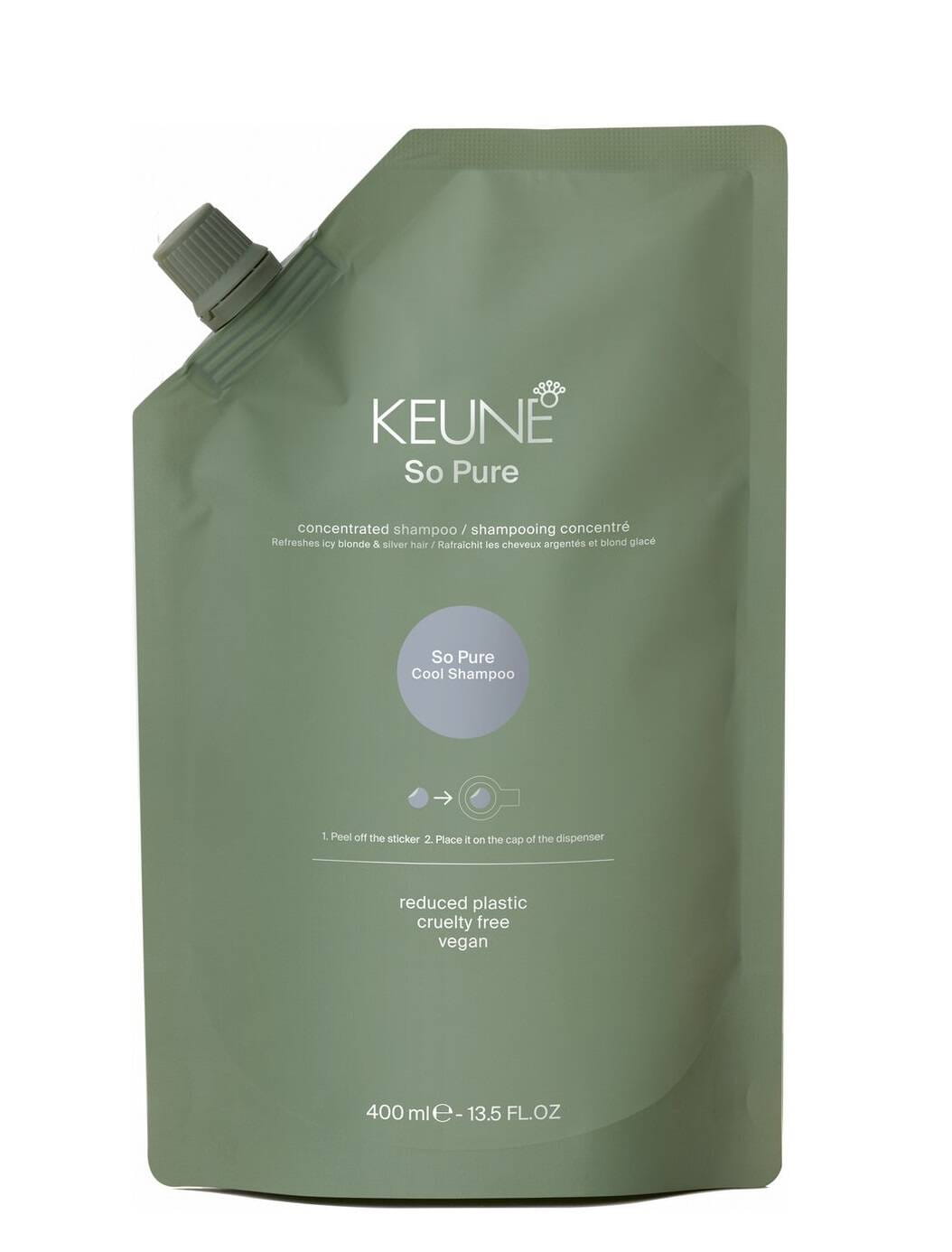 Оттеночный шампунь Keune So Pure Cool фиолетовый, нейтрализует медные оттенки, 400 мл / 1000 мл